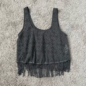 Gray Fringe Crop Top